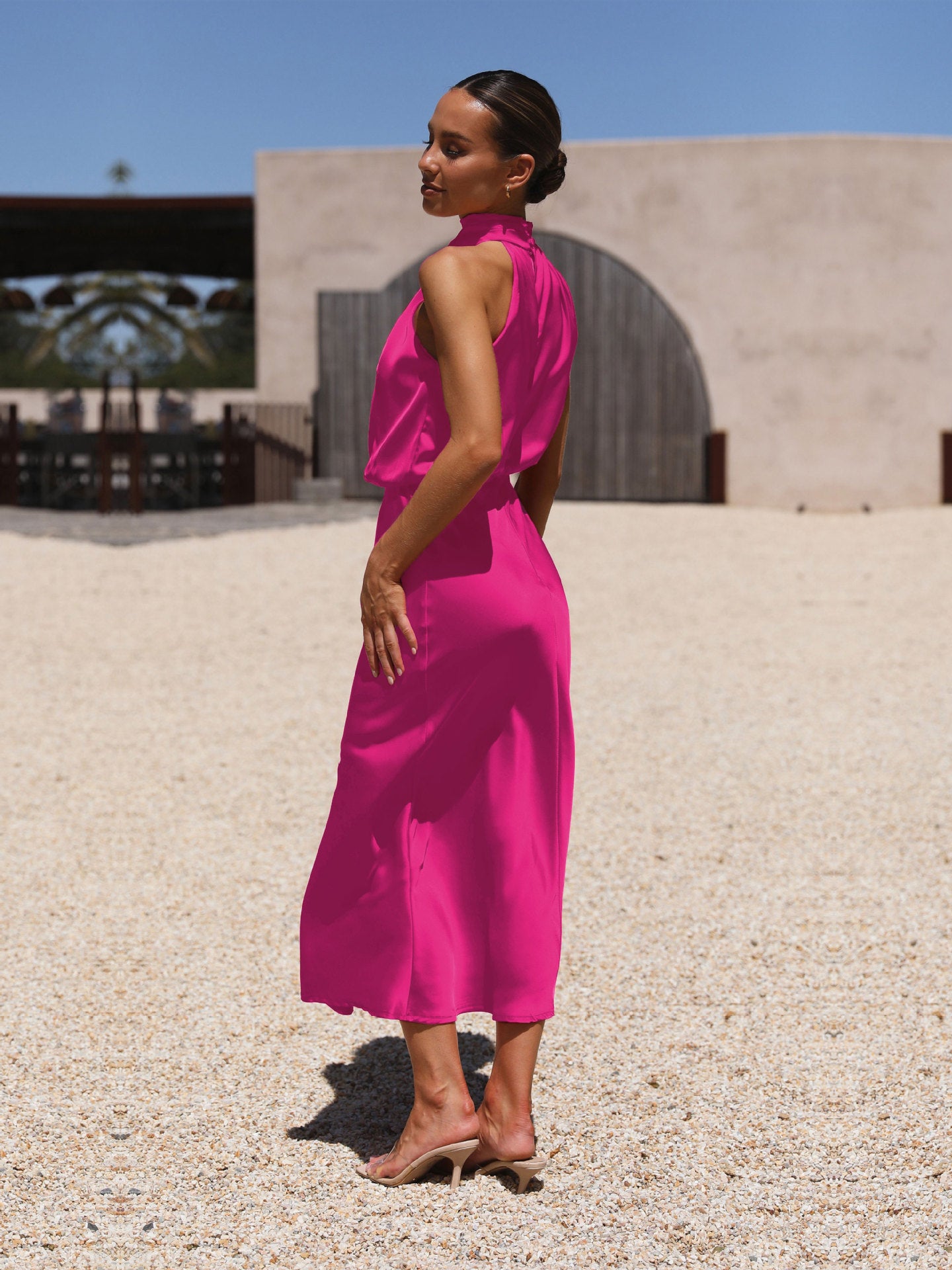 2025Spring and Summer Hot Sale New High-end Satin Sleeveless Dress European and American Fashion Elegant Socialite Light Evening Dress