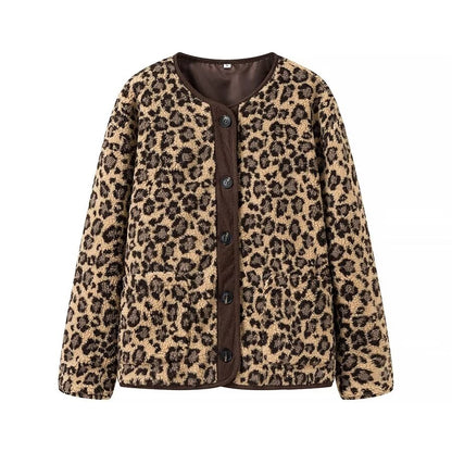 Foreign Trade Amazon Women's Clothing Autumn Winter American Style Leopard Print Casual Loose Long Sleeve Jacket for Women A34397