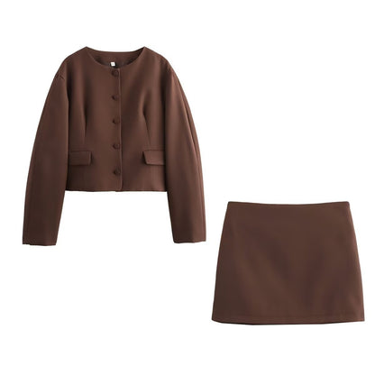 Women's Clothing2025Autumn Balloon Fit Round Neck Short Jacket+Mini Skirt Two Piece Suit B4