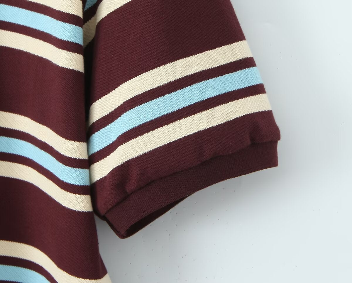 Cross-border European and American Fashion Striped Short Sleeve T Shirt Top+Low Waist Pleated Short Skirt2025Spring New D79551