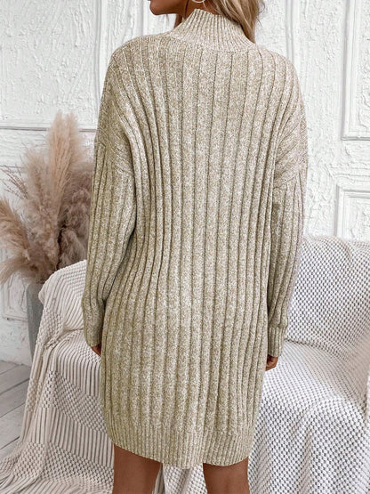 Sultyra High Neck Long Sleeve Loose Knitted Bodycon Dress