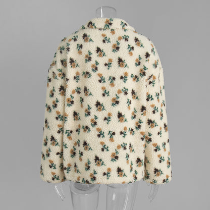 Cross-border fleece floral sweatshirt Europe and America2025Autumn and Winter New Fashion Sweatshirt Warm Fuzzy Sweatshirt Fleece Top for Women