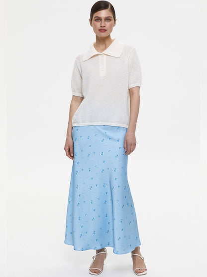 Cross-border Printed Midi Skirt European and American Style2025Spring and Summer New Elegant Floral Satin Printed Draped High-Waisted Skirt