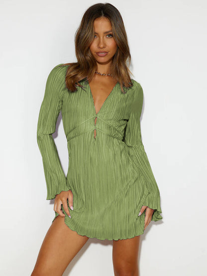 Sultyra Glitter Tie Dress Bell Sleeve Dress