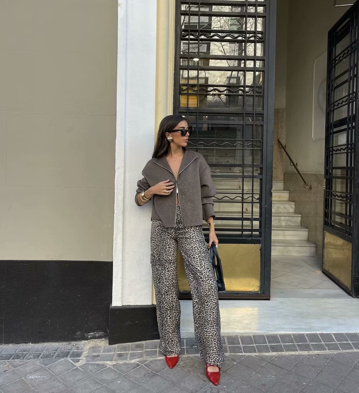 Europe and America2024Spring and Autumn Sports Jacket Stand Collar Loose Long Sleeve Women's Woolen Jacket Coat B88688