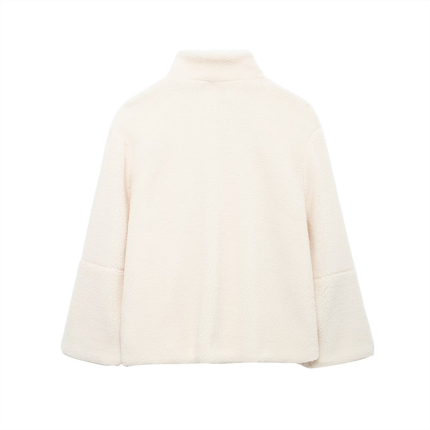 Cross-Border2024European and American Style Autumn Winter New Women's Solid Color Lazy Style Lamb Wool High Neck Woolen Coat A65002