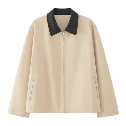 Cross-Border Foreign Trade Women's Clothing2025Autumn European and American Style Turn-Down Collar Long Sleeve Retro Color-Block Jacket Baseball Coat for Women A15057