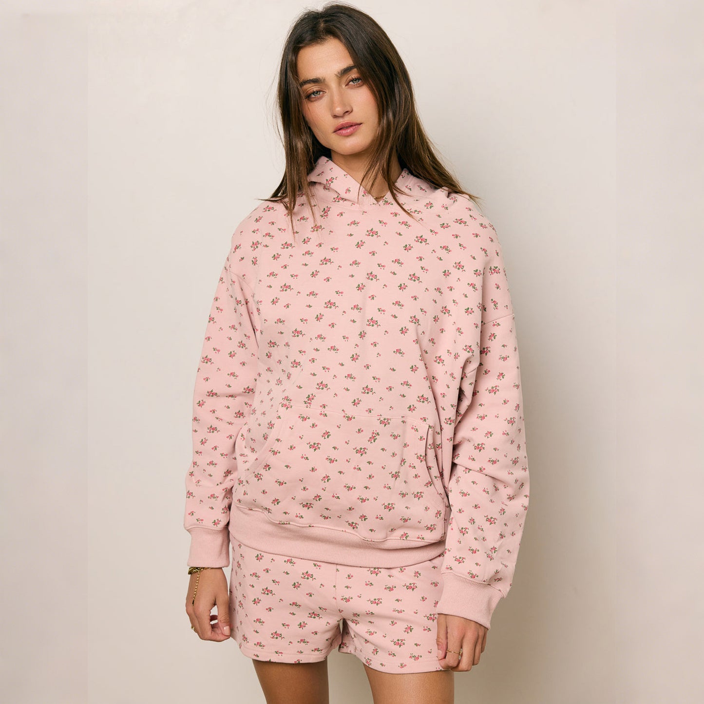 Sultyra Floral Casual Hooded Sweatshirt High Waist Comfortable Shorts Set