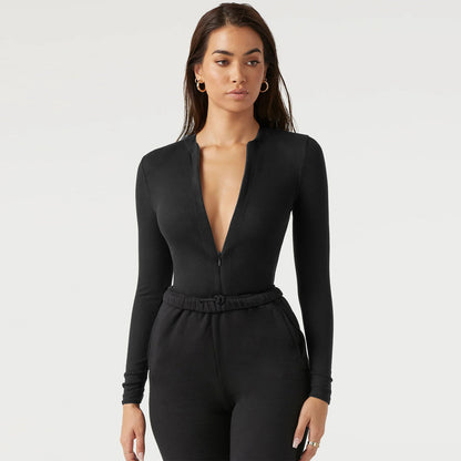 Sultyra Sweater Jumpsuit Versatile Zipper Top