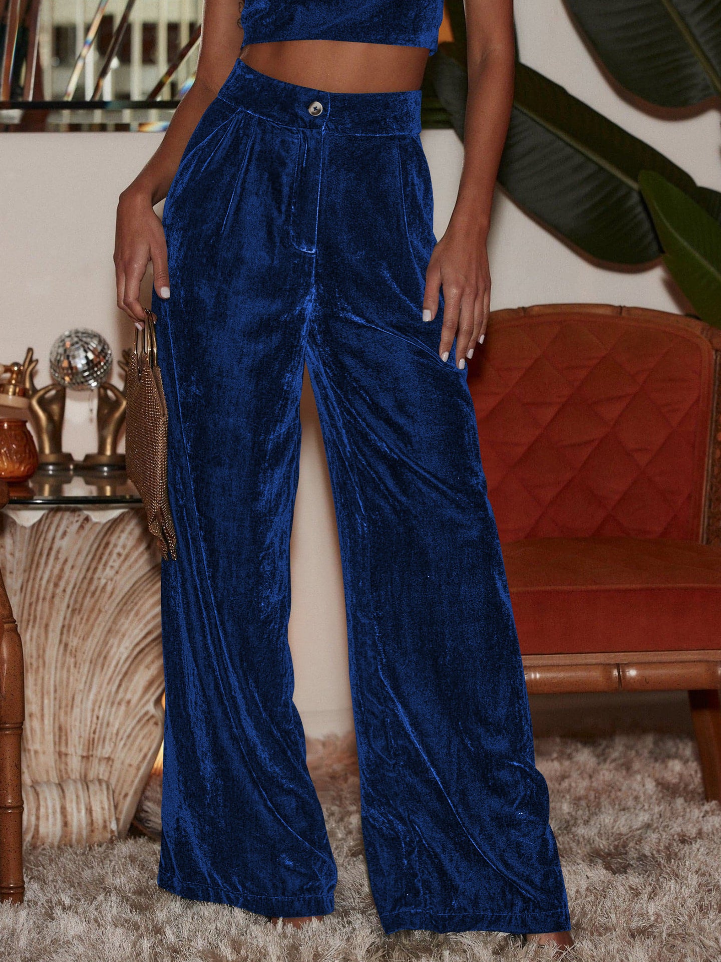 Sultyra Suede Loose Button Slimming Straight Wide-Leg Pants