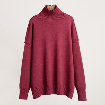 Cross-Border Spliced Turtleneck Sweater for Women, European and American Style, Autumn and Winter New Casual Loose Thick Knitted Pullover