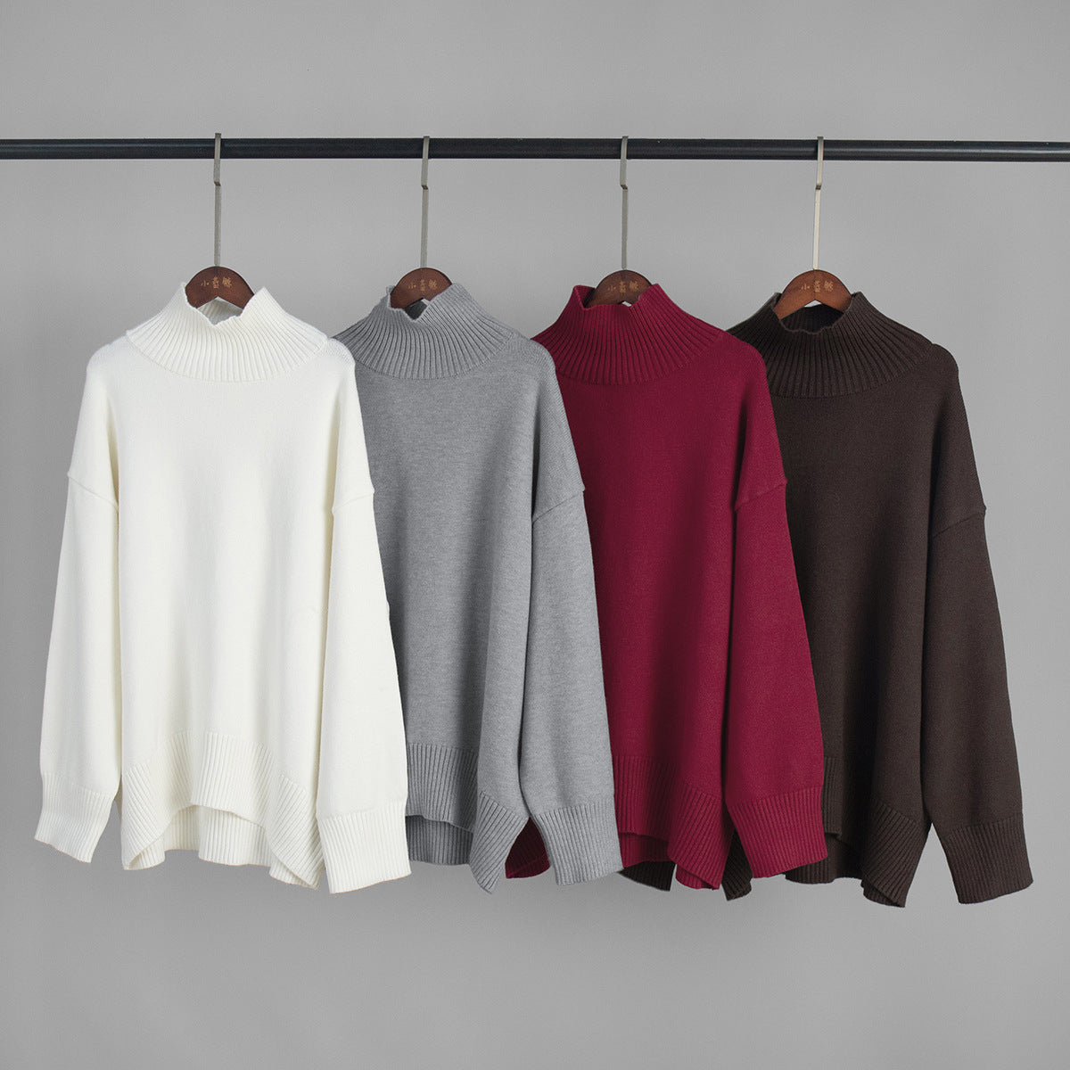 Cross-Border2025Hot-Selling European and American Style Autumn Winter Solid Color High Neck Knitted Sweater Loose Slimming Versatile Knitted Sweater for Women