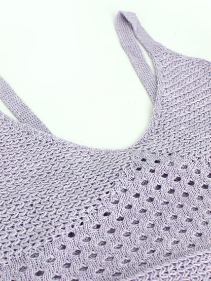 Foreign Trade Cross-Border European and American Amazon Source Manufacturer Knitted Long Hollow Strap Slit Dress for Summer