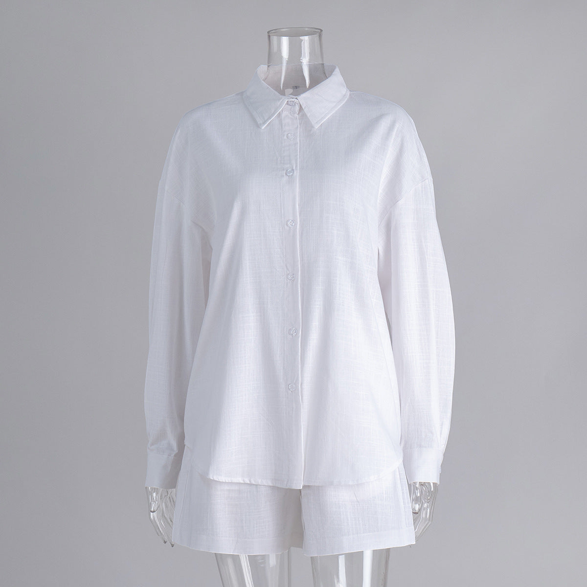 Cross-border pure cotton cardigan long sleeve shorts set2025Spring and summer outerwear simple solid color European and American style casual suit for women