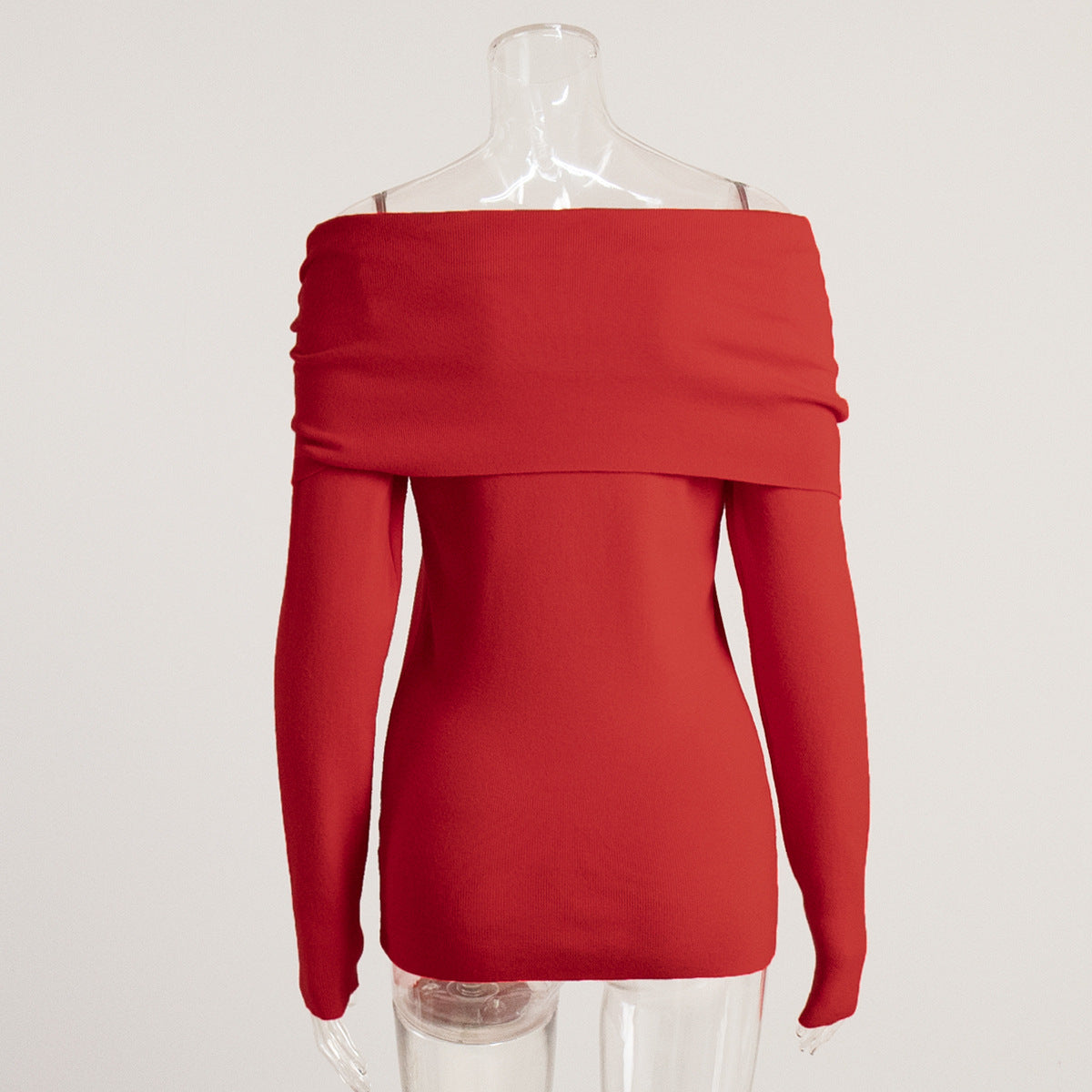 Cross-border Women's Sweater2025Autumn Winter European American Style Long Sleeve Knitted Bottoming Shirt One Shoulder Sexy Slim Off Shoulder Top