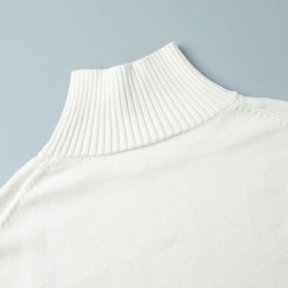 Cross-Border2025Hot-Selling European and American Style Autumn Winter Solid Color High Neck Knitted Sweater Loose Slimming Versatile Knitted Sweater for Women