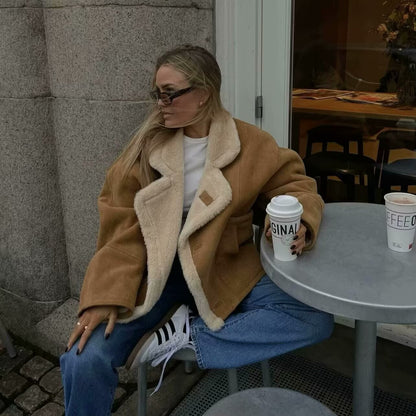 Cross-Border Amazon2025Autumn and Winter New Women's Fashion Loose Warm Retro Lamb Wool Coat D79245