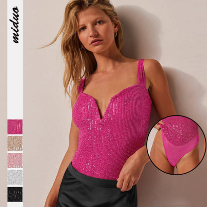 Sultyra High Waist Sequin Jumpsuit Inner Camisole Vest Pants