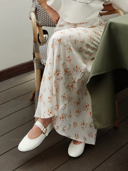 Cross-border Printed Midi Skirt European and American Style2025Spring and Summer New Elegant Floral Satin Printed Draped High-Waisted Skirt