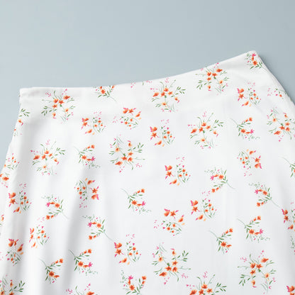 Cross-border Printed Midi Skirt European and American Style2025Spring and Summer New Elegant Floral Satin Printed Draped High-Waisted Skirt