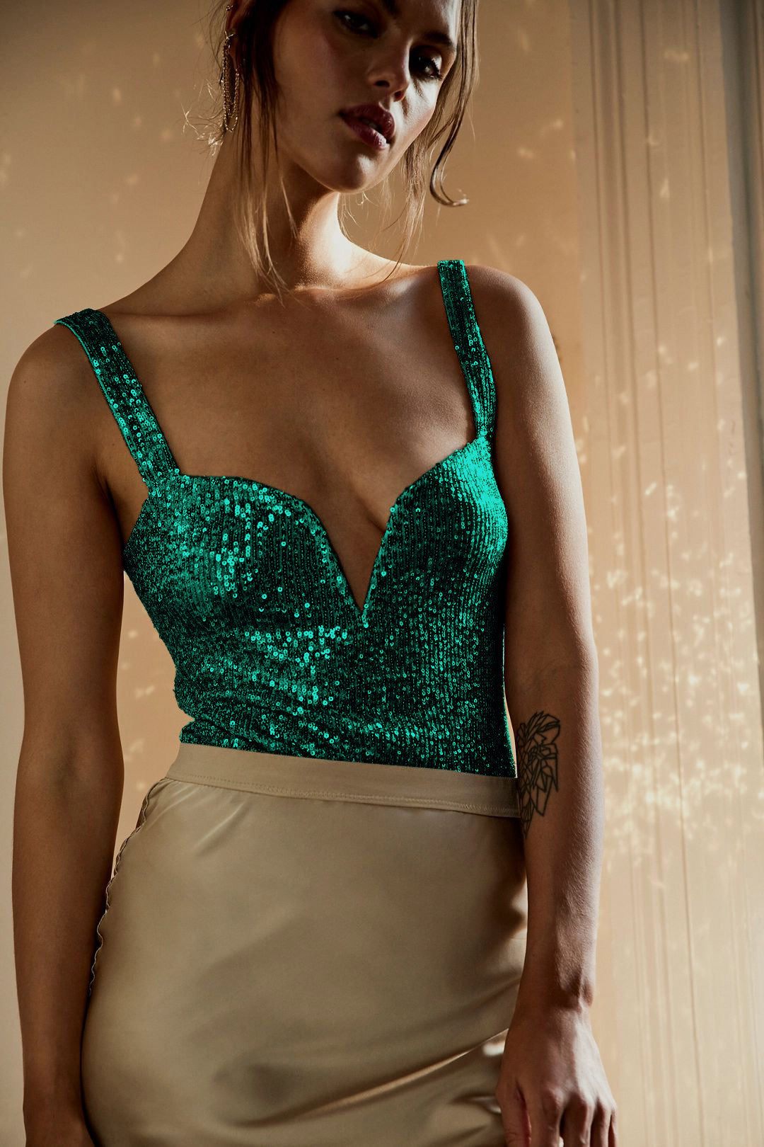 Sultyra High Waist Sequin Jumpsuit Inner Camisole Vest Pants