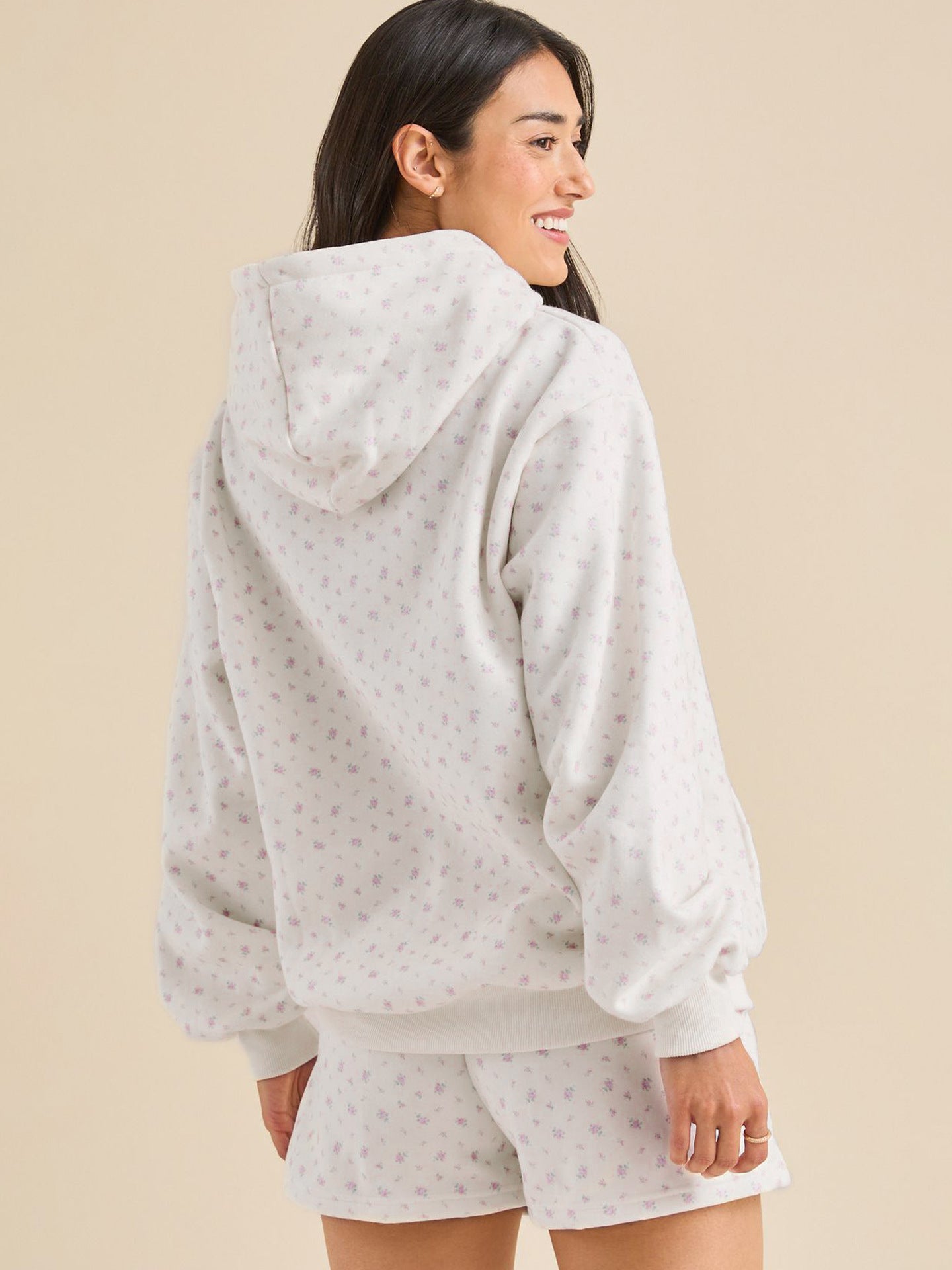 Sultyra Floral Casual Hooded Sweatshirt High Waist Comfortable Shorts Set