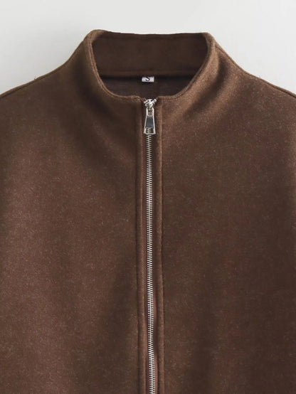 Europe and America2024Spring and Autumn Sports Jacket Stand Collar Loose Long Sleeve Women's Woolen Jacket Coat B88688