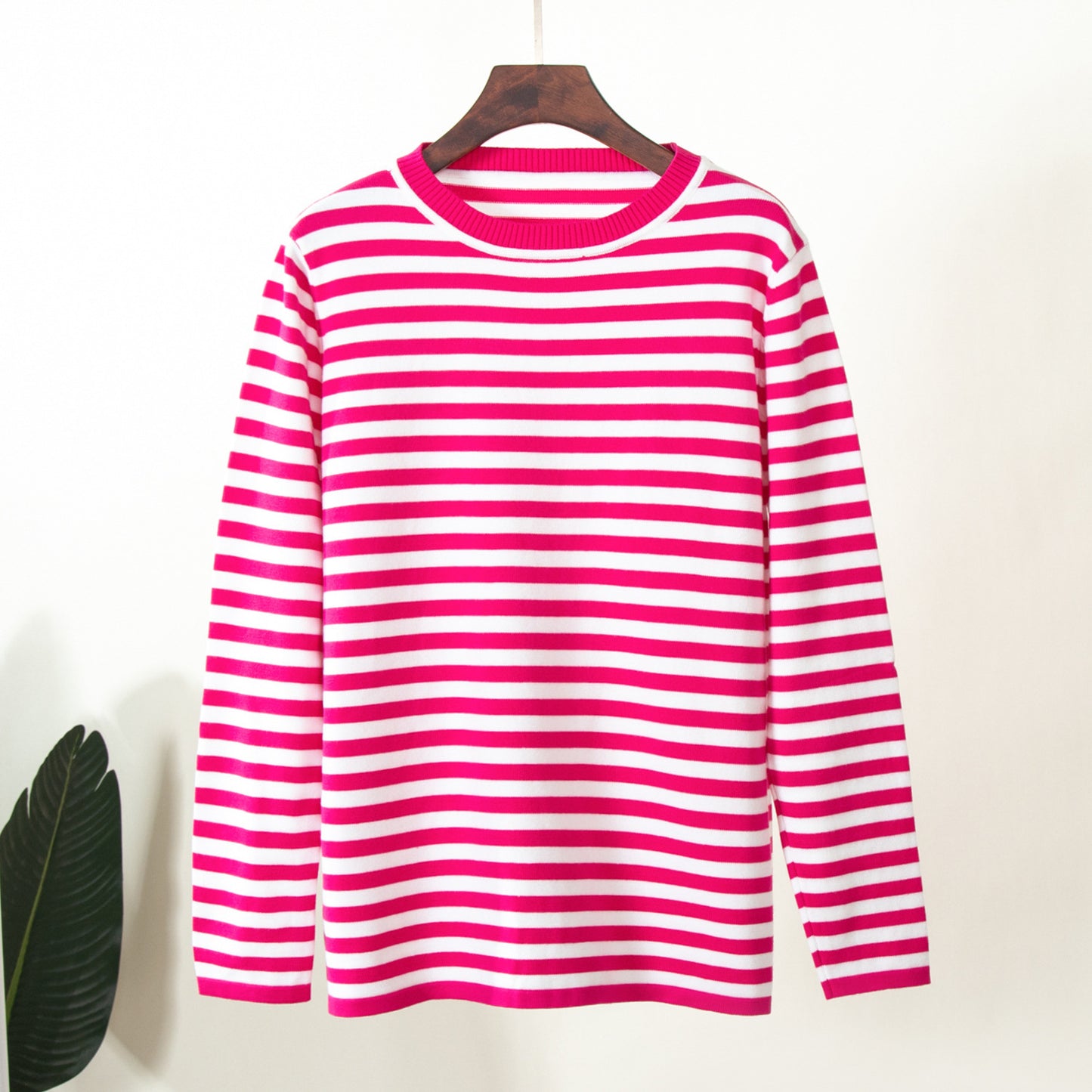 Cross-border Round Neck Knitted Striped Sweater European and American Style2025Spring Versatile Classic Retro Striped Pullover Sweater for Women