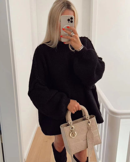 Cross-border Wholesale European and American Women's Clothing2024New Spring and Autumn Season Elegant Round Neck Simple Style Thin Knitted Sweater A34318