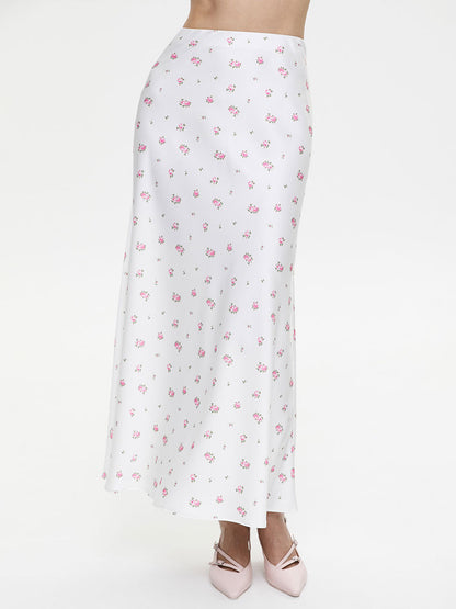 Cross-border Printed Midi Skirt European and American Style2025Spring and Summer New Elegant Floral Satin Printed Draped High-Waisted Skirt