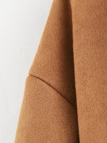 Cross-Border2024Autumn Winter Women's American Retro Woolen Coat with Turn-down Collar Loose Fur Coat for Women B88747