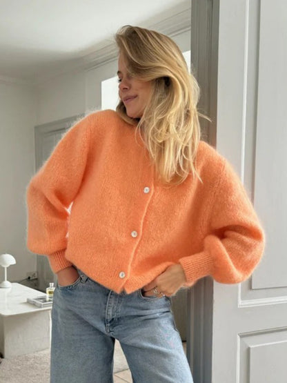 Candy Color Knitted Cardigan Women's European and American2025Autumn and Winter Mohair Solid Color Cardigan Macaron Color Sweater Cardigan for Women
