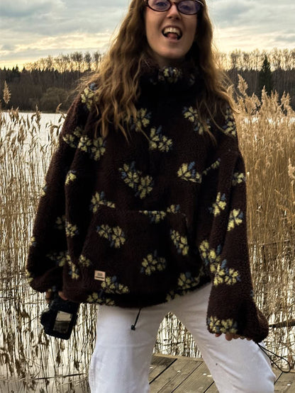 Cross-border fleece floral sweatshirt Europe and America2025Autumn and Winter New Fashion Sweatshirt Warm Fuzzy Sweatshirt Fleece Top for Women