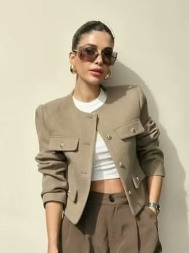 Wholesale Cross-Border Amazon Autumn Winter New Women's Fashion Small Fragrance Style Button Decor Short Blazer B88646