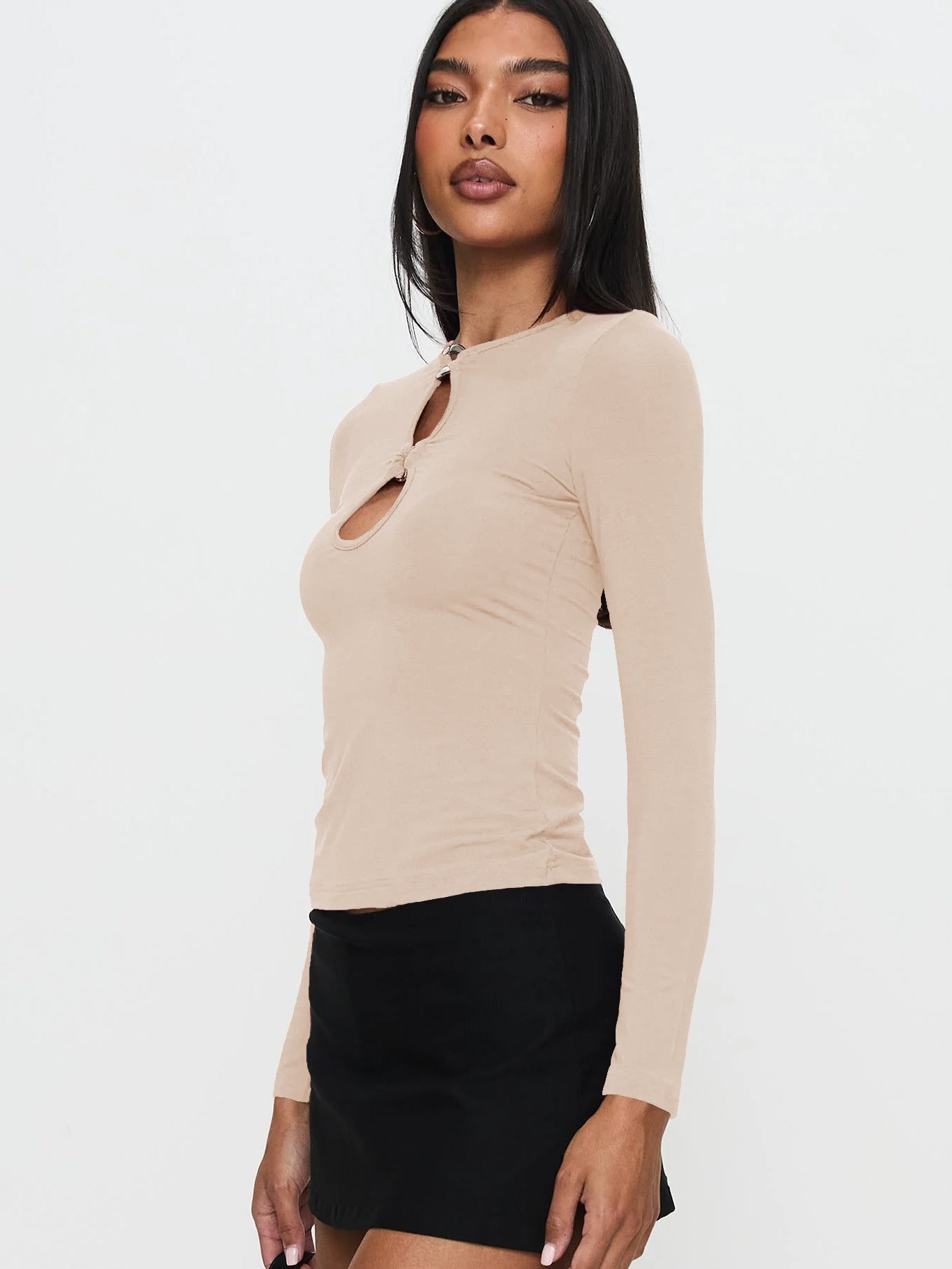 Sultyra Metal Ring Buckle Hollow Long Sleeve