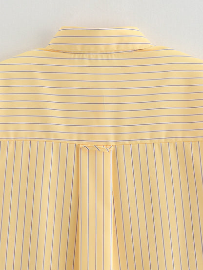 Cross-Border2024Summer ins Women's Long Sleeve Loose Striped Poplin Shirt European and American Style Streetwear A14050