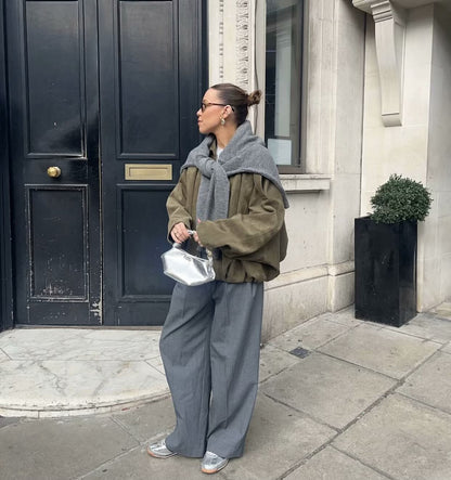 9Wholesale European and American Style2025Spring and Autumn Casual Suede Texture Lapel Bomber Jacket for Women B88824