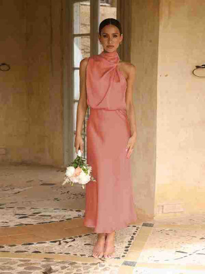 2025Spring and Summer Hot Sale New High-end Satin Sleeveless Dress European and American Fashion Elegant Socialite Light Evening Dress