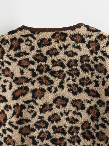 Foreign Trade Amazon Women's Clothing Autumn Winter American Style Leopard Print Casual Loose Long Sleeve Jacket for Women A34397