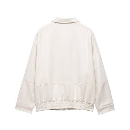 Cross-border Wholesale European and American Style2025Autumn and Winter Fashion Turn-Down Collar Suede Texture Loose Flight Jacket for Women A6