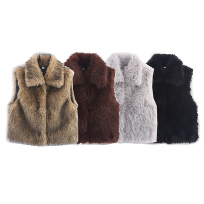 Cross-border women's clothing2025Autumn New Casual Street Fashion Vest Faux Fur Top