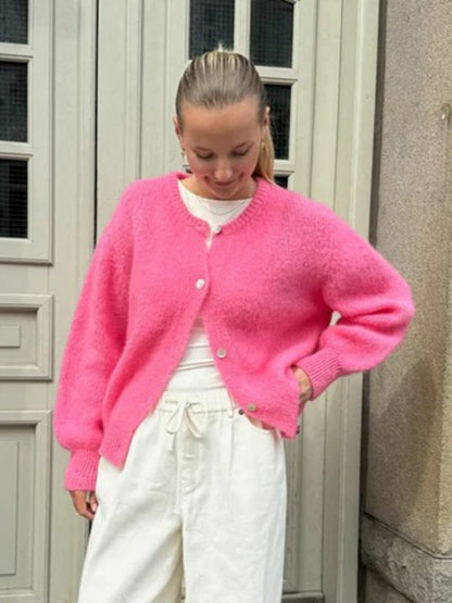 Candy Color Knitted Cardigan Women's European and American2025Autumn and Winter Mohair Solid Color Cardigan Macaron Color Sweater Cardigan for Women