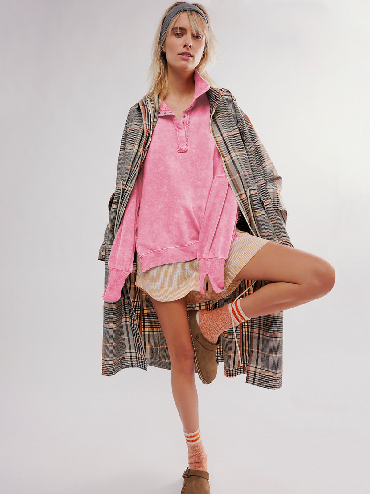 Sultyra Decorative Line Design Sense Top with Slit Lantern Sleeves polo