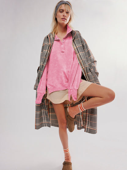 Sultyra Decorative Line Design Sense Top with Slit Lantern Sleeves polo