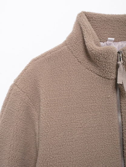 Cross-Border2024European and American Style Autumn Winter New Women's Solid Color Lazy Style Lamb Wool High Neck Woolen Coat A65002