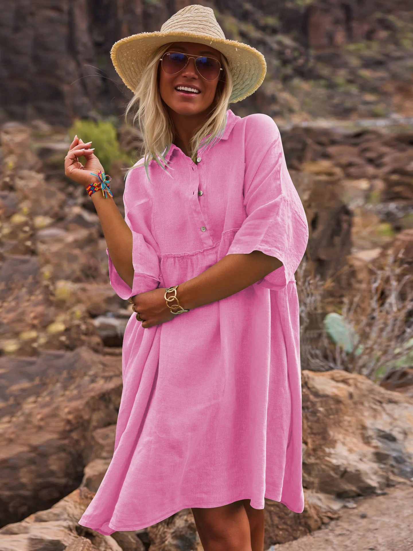 Sultyra Casual Button Artistic Style Fashion Dress