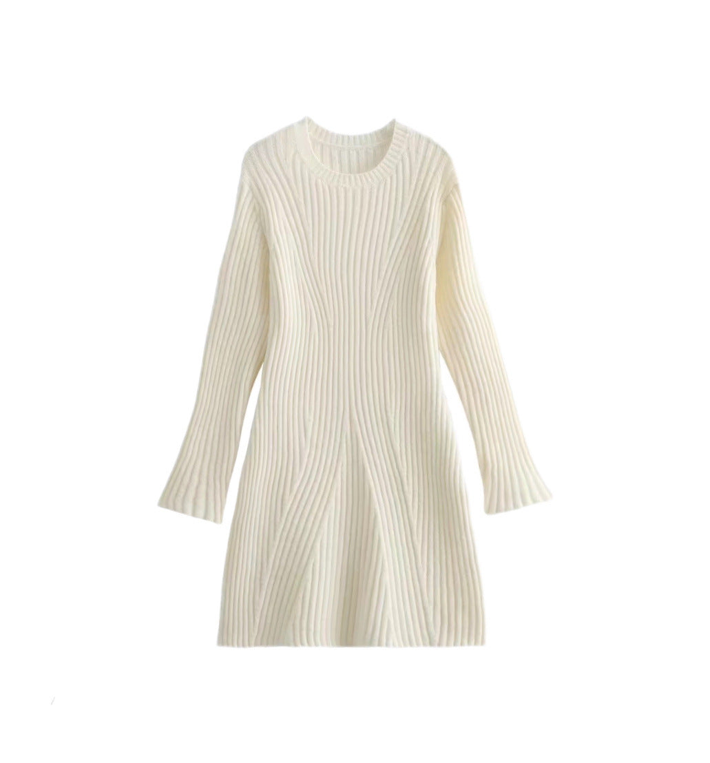 Cross-Border Amazon2025Spring and Autumn New Women's Fashion European and American Style Ribbed Knitted Dress M6247