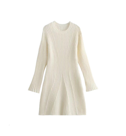 Cross-Border Amazon2025Spring and Autumn New Women's Fashion European and American Style Ribbed Knitted Dress M6247