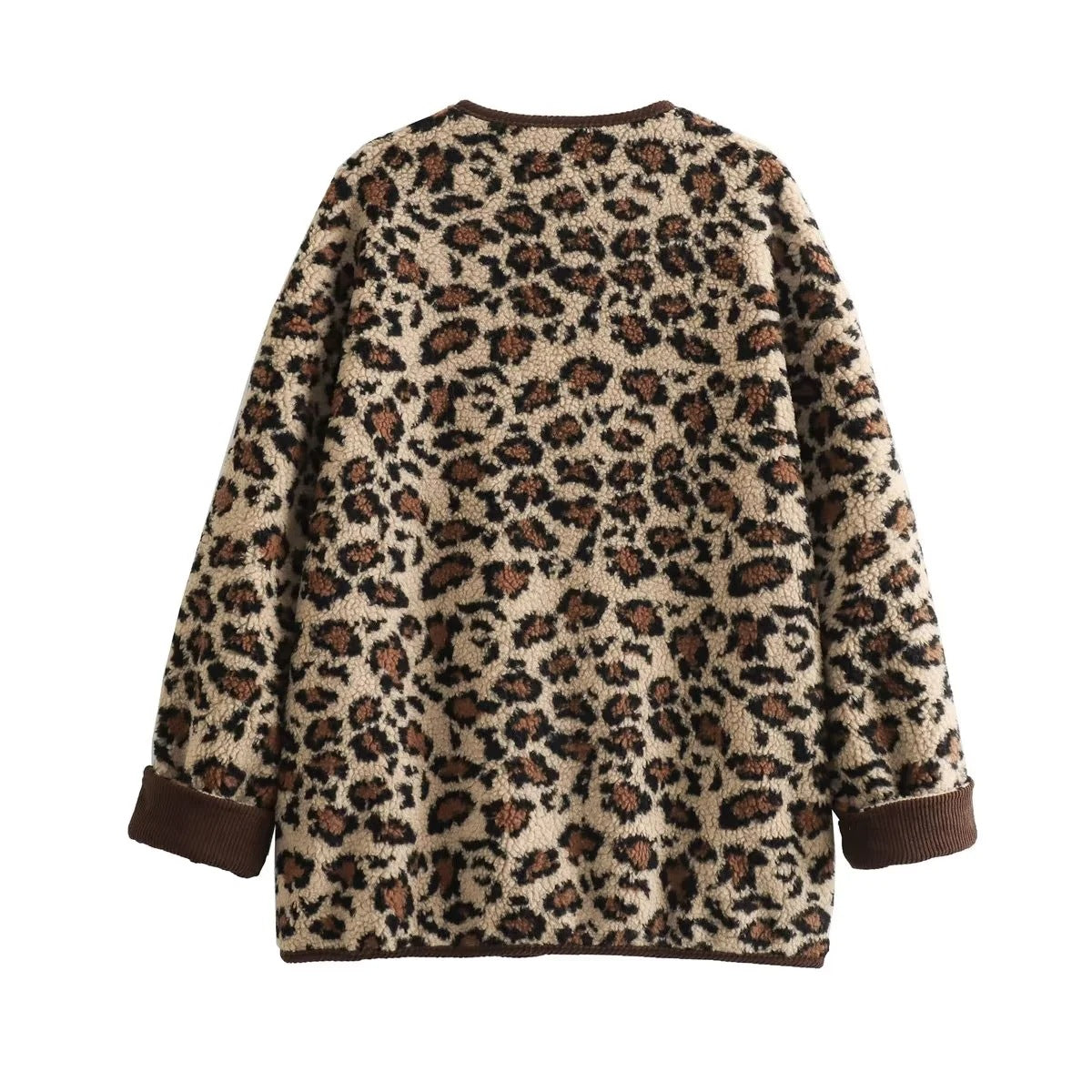 Foreign Trade Amazon Women's Clothing Autumn Winter American Style Leopard Print Casual Loose Long Sleeve Jacket for Women A34397