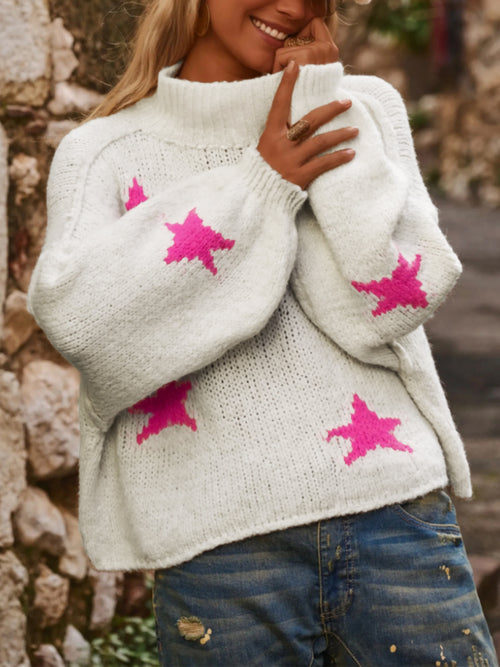Sultyra Star Pattern High Neck Pullover Sweater